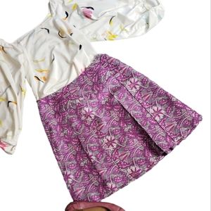 Banana Republic Silk Drop Waist Mini Skirt 6 Floral Fushia Pleated Career Office